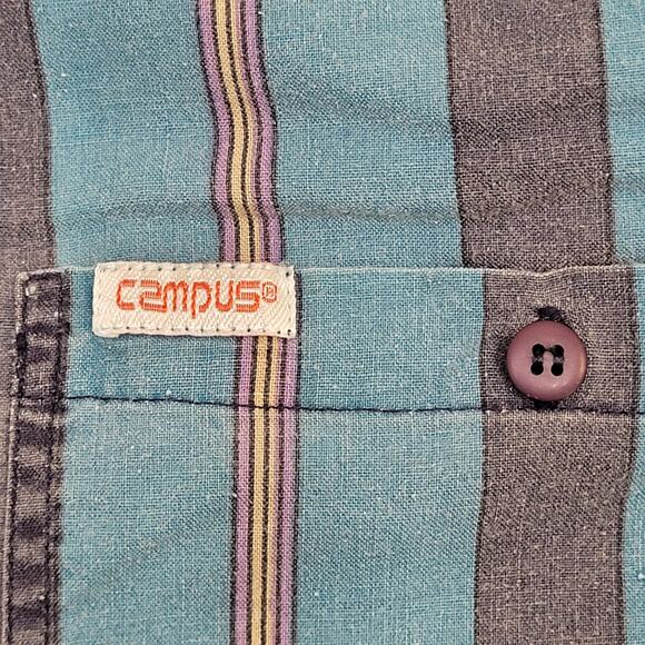 Campus Striped Button Shirt Small 20x28 Disco Hippie Baggy - Picture 11 of 12